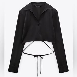 ZARA satin tie button down crop top size XS